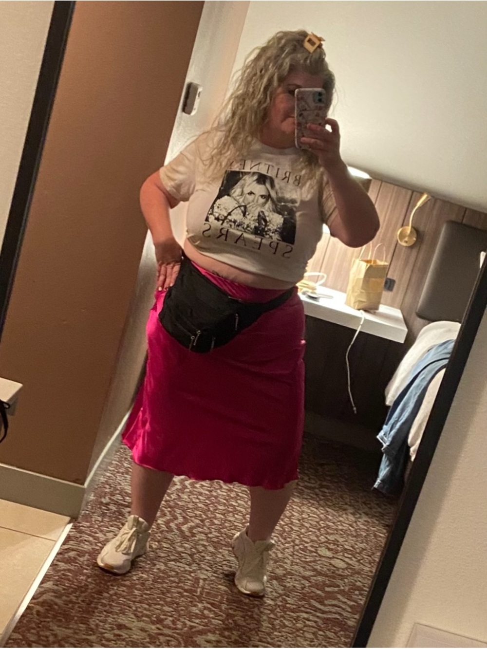 Nicole Miller LARGE Metallic Bright Pink Satin Midi Skirt - Picture 7 of 7